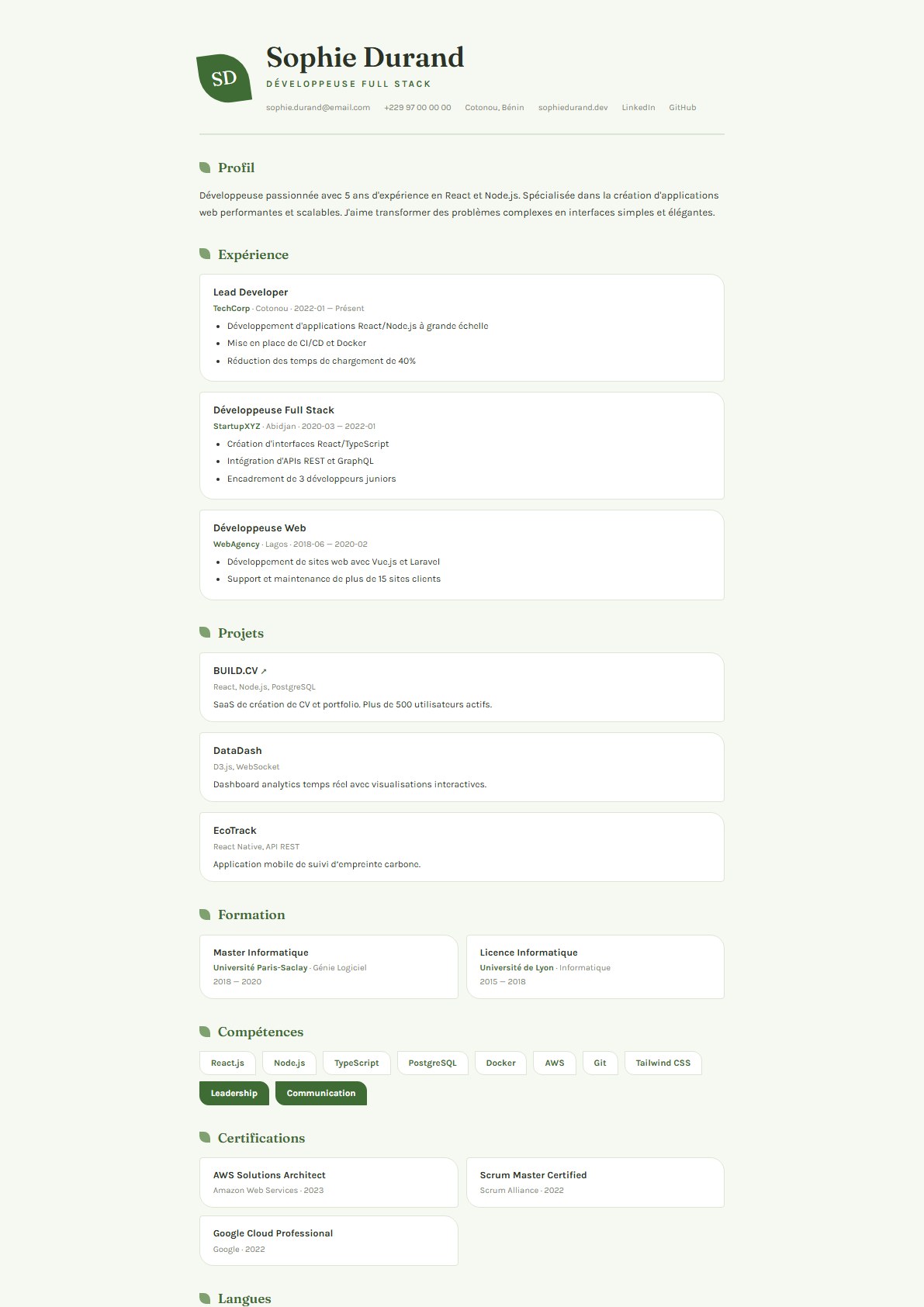 Modèle de CV Botanique