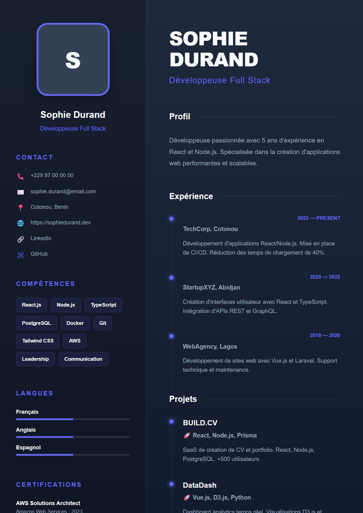 Modèle de CV Canva Pro Dark