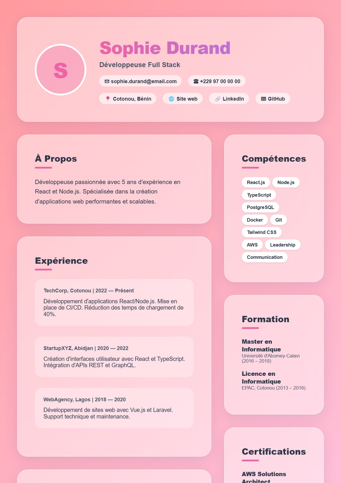 Aperçu du modèle CV Creative Glass