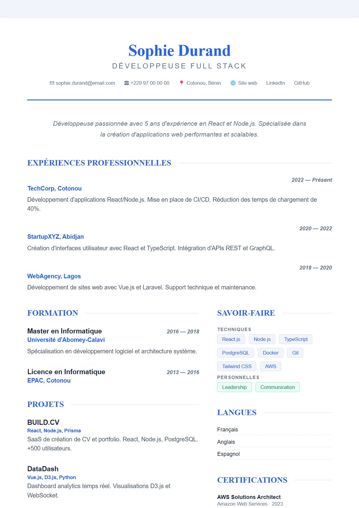 Aperçu du modèle CV Executive