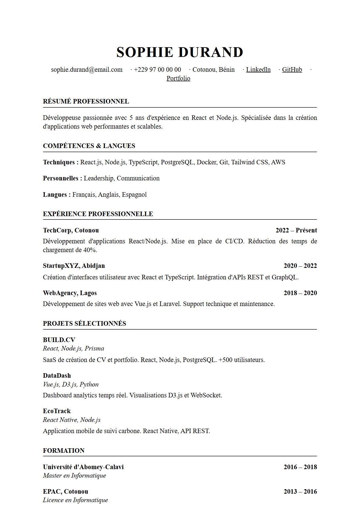 Modèle de CV Harvard