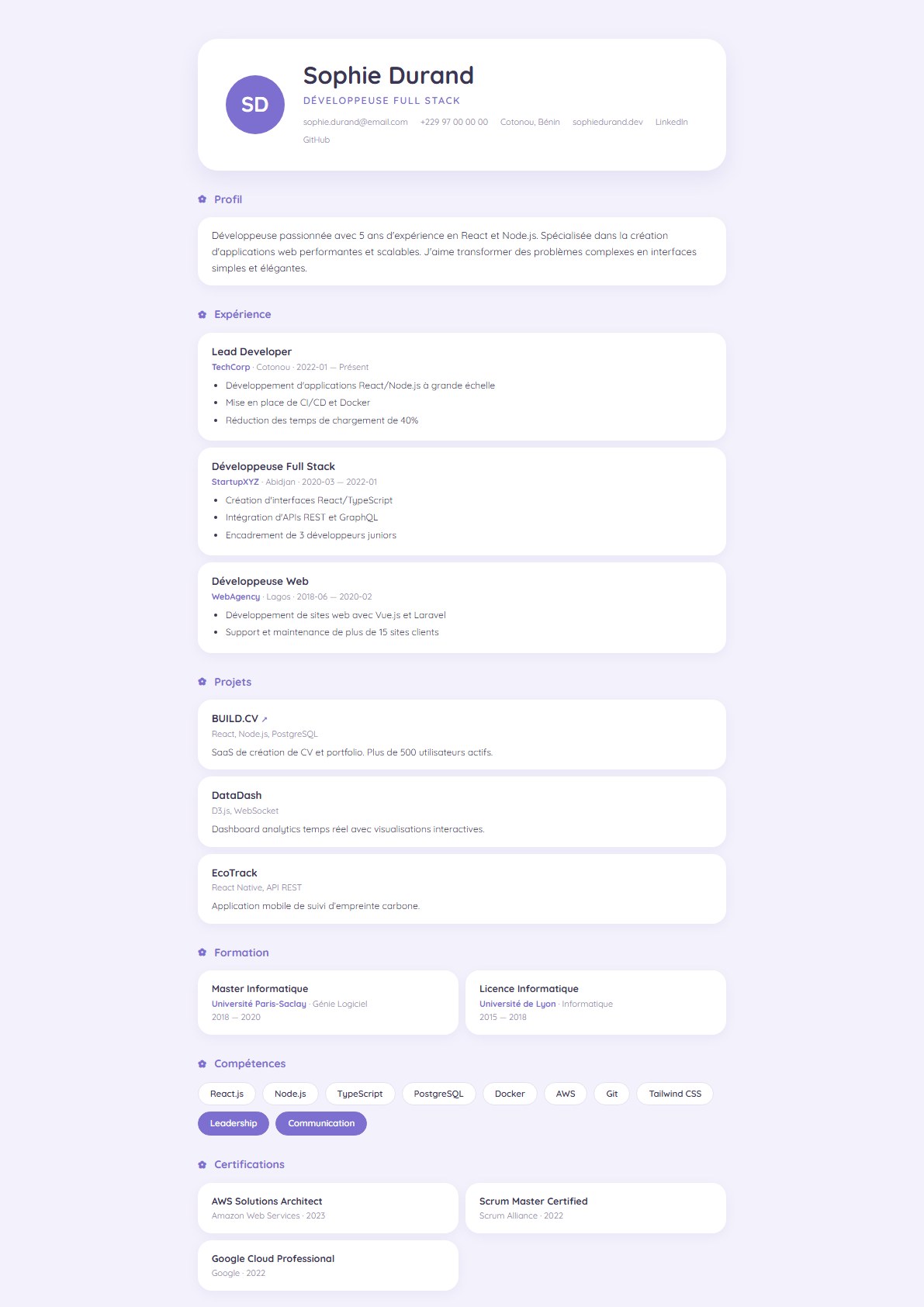 Modèle de CV Lavande