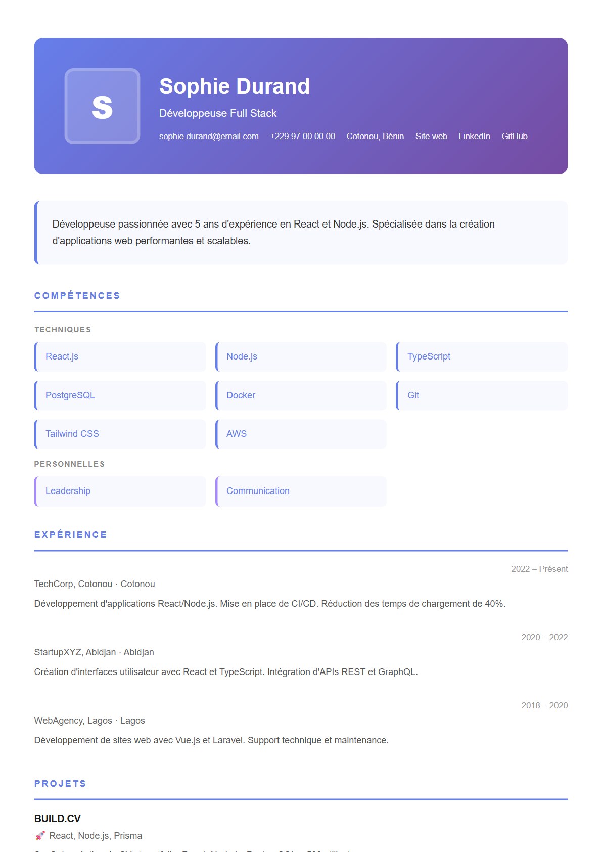 Aperçu du modèle CV Moderne