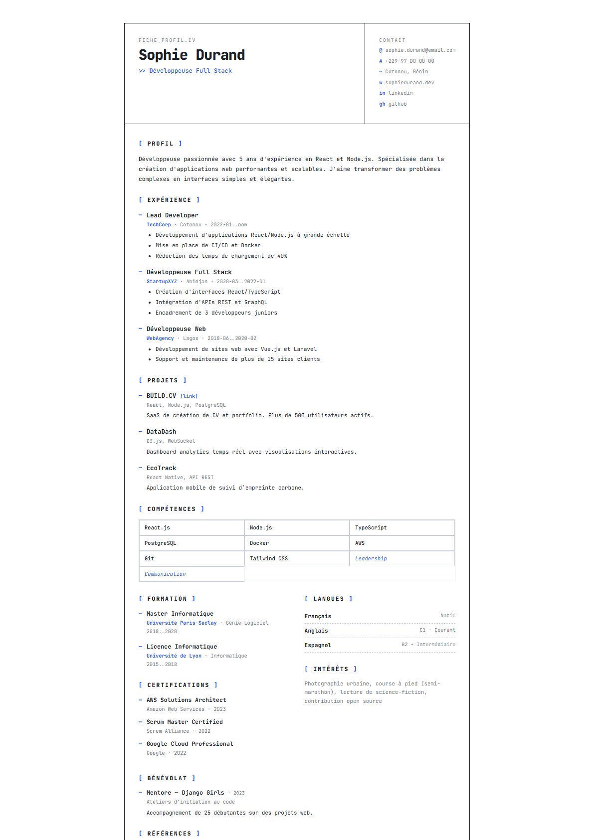 Modèle de CV Monogrid