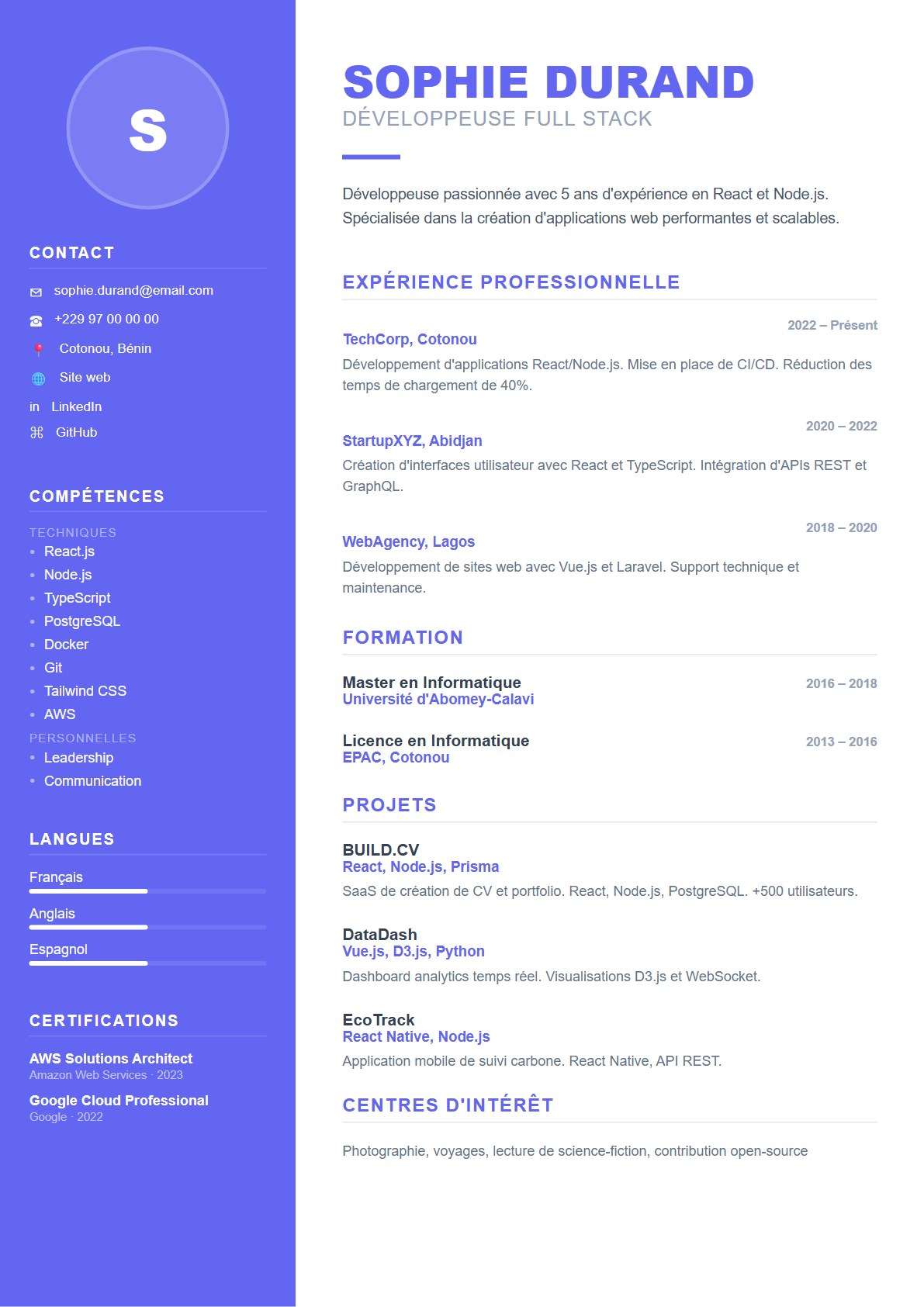 Modèle de CV Startup