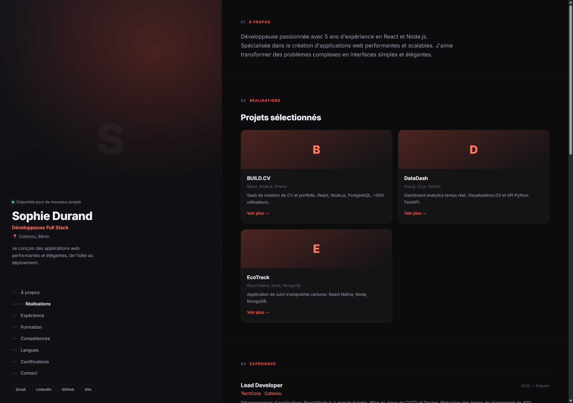 Modèle de portfolio Dark Mode
