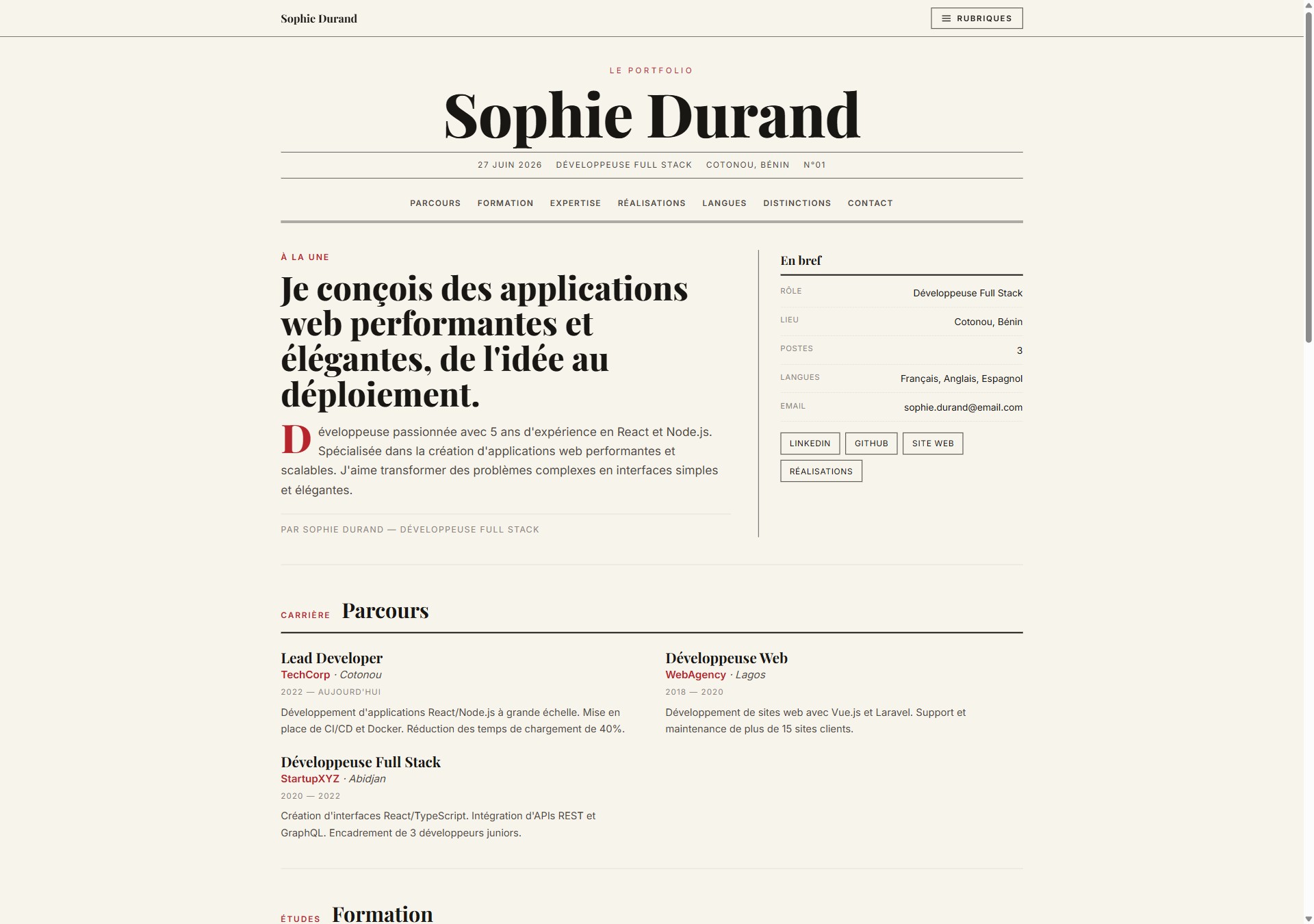 Modèle de portfolio Éditorial