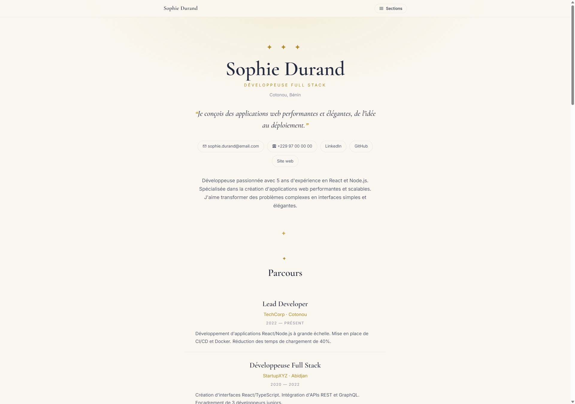 Modèle de portfolio Sérénité