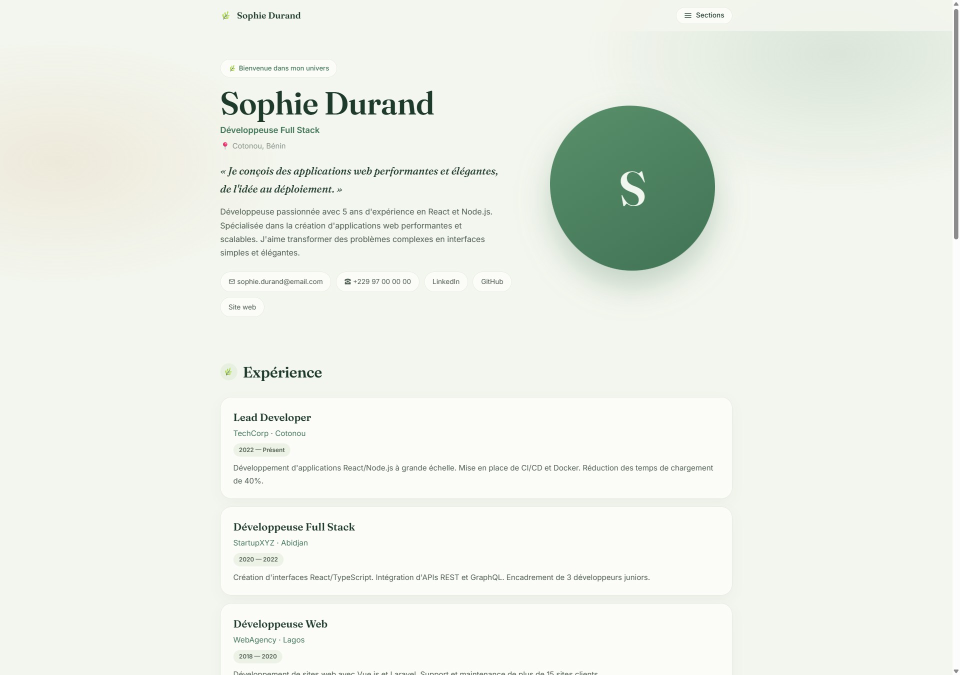 Modèle de portfolio Nature