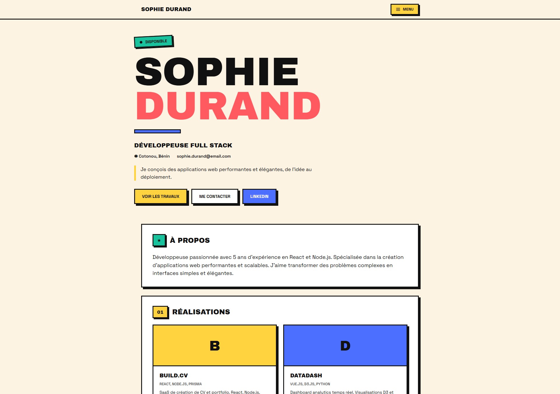 Modèle de portfolio Neo Brutalism