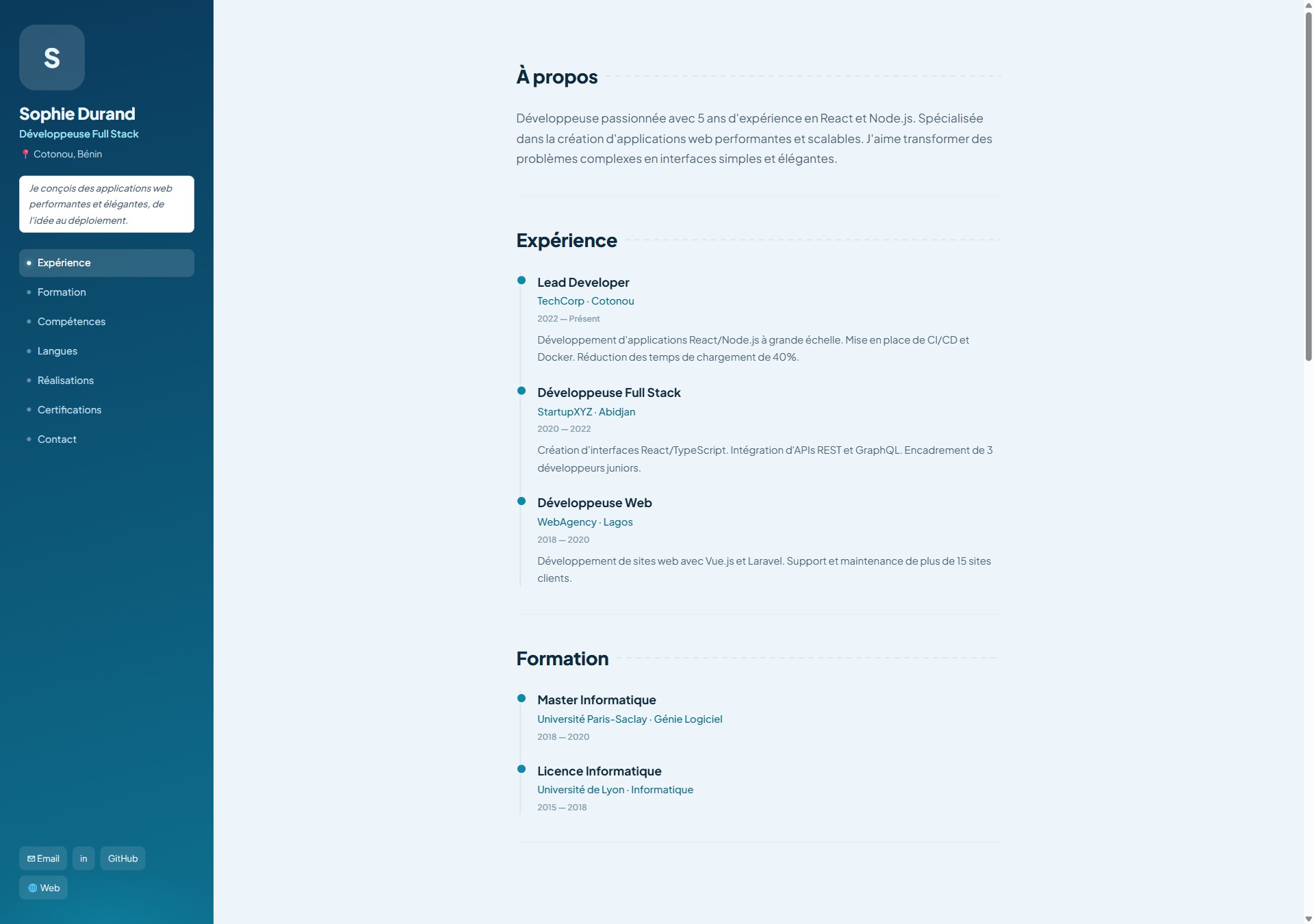 Modèle de portfolio Ocean